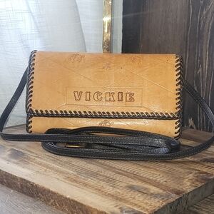 VICKIE Front Hand Tooled Western Bohemian Leather Trifold Crossbody Clutch